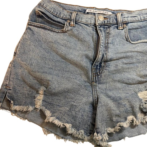 Celebrity Pink Pants - Denim Shorts Distressed Frayed Raw Hem Size 7/28 Edgy Streetwear Indie Boho Y2K